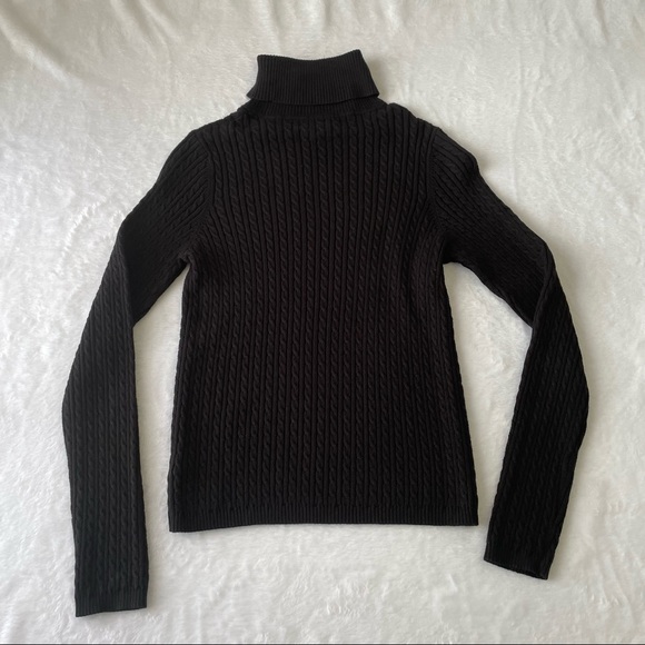 Lauren by Ralph Lauren Cotton Turtleneck Cable-Knit Sweater Black Size S - Picture 2 of 5
